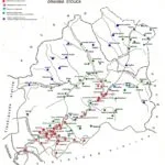 Mapa Oravy s vyznačenými sídlami a typom ich zakladacieho práva.