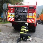 Fotografia z nácviku hasičského zásahu v priestoroch Oravského hradu. 13
