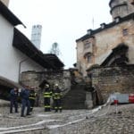 Fotografia z nácviku hasičského zásahu v priestoroch Oravského hradu. 10