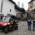 Fotografia z nácviku hasičského zásahu v priestoroch Oravského hradu. 8