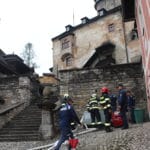 Fotografia z nácviku hasičského zásahu v priestoroch Oravského hradu. 9