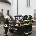 Fotografia z nácviku hasičského zásahu v priestoroch Oravského hradu. 4