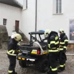 Fotografia z nácviku hasičského zásahu v priestoroch Oravského hradu. 4
