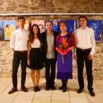 Vernisáž výstavy manželov Piačkovcov, na fotke Piačkovci s hudobníkmi