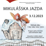 Plagát ku podujatiu Mikulášska jazda na Oravskej Lesnej železnici 2023.