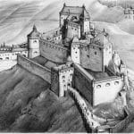 Hrad Lietava v roku 1615, moderná rekonštrukcia jeho podoby.